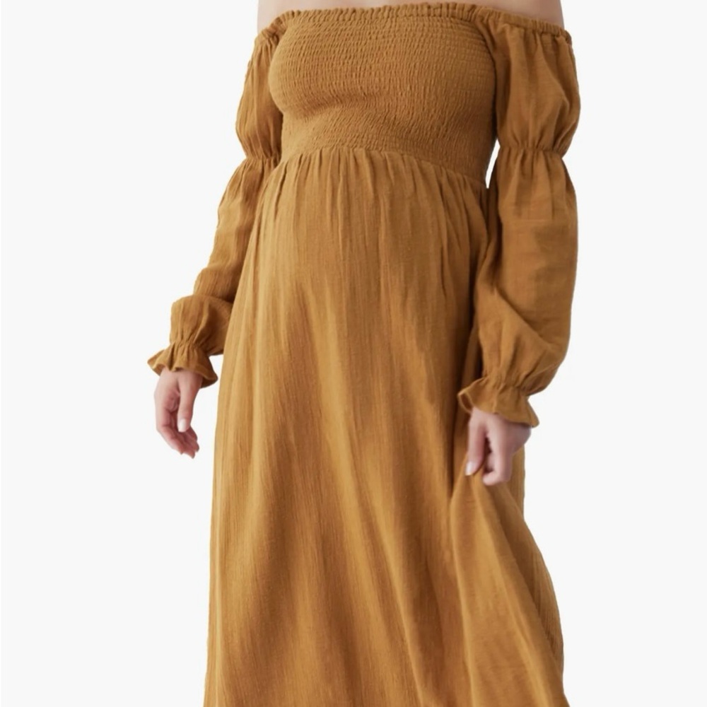Ingrid & Isabel Dream Off the Shoulder Long Sleeve Cotton Maternity Midi Dress